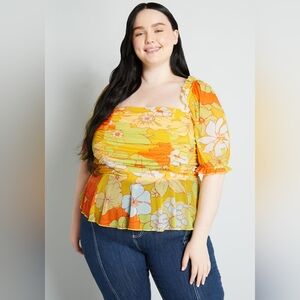 Modcloth Summer Escape Upstate Floral Peplum Top Plus Size 2x NWT